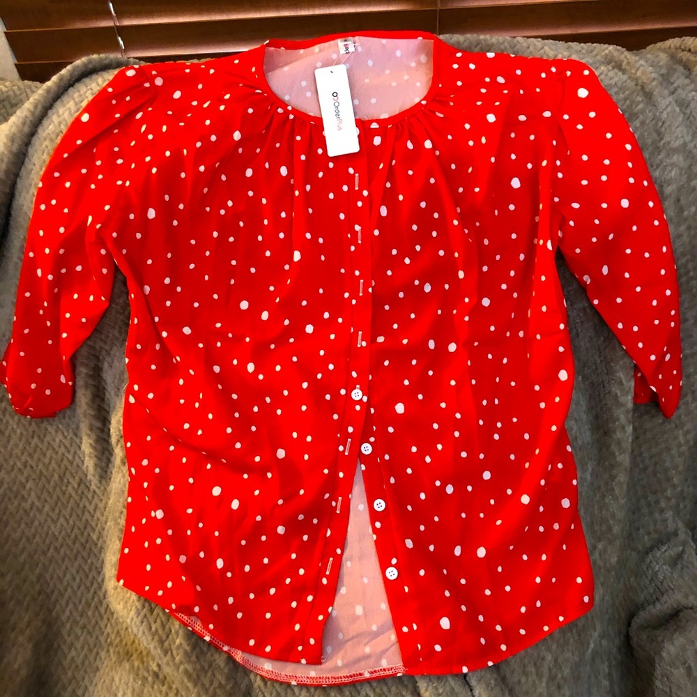 NWT-Red polka dot blouse, small
